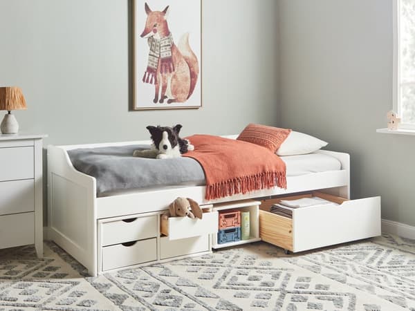 Barnsäng Vit med Förvaring Furu Ram 90 x 200 cm Enkel Storlek Ram