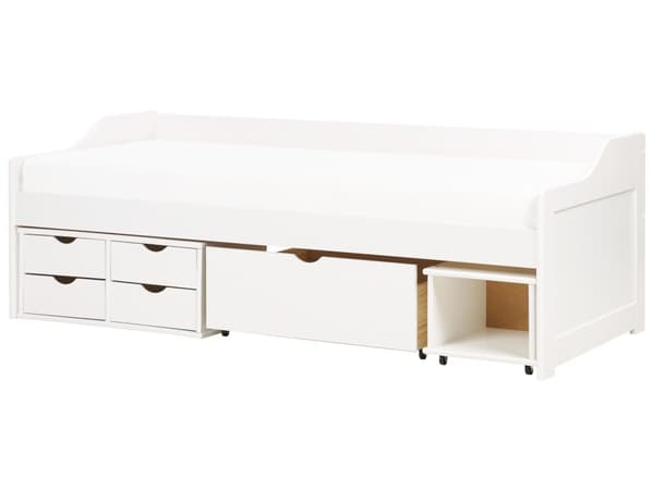 Barnsäng Vit med Förvaring Furu Ram 90 x 200 cm Enkel Storlek Ram