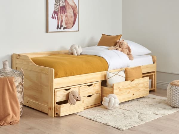 Barnsäng Ljust Trä med Förvaring Furu Ram 90 x 200 cm Enkel Storlek Ram