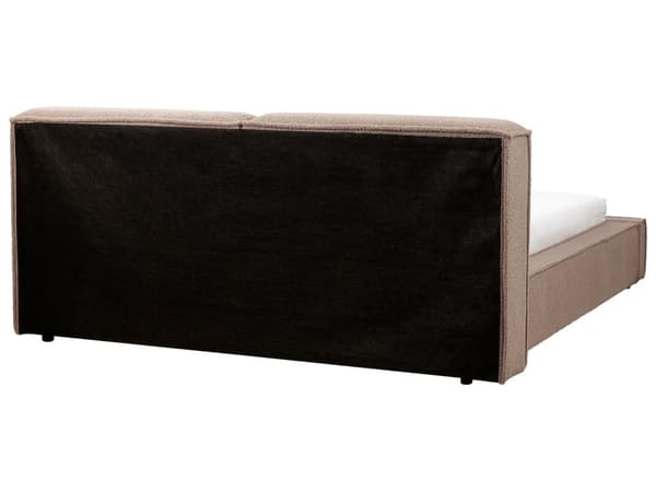 Brun polstret boucle-seng med ramme 160 x 200 cm med tykt hovedgærde i klassisk design