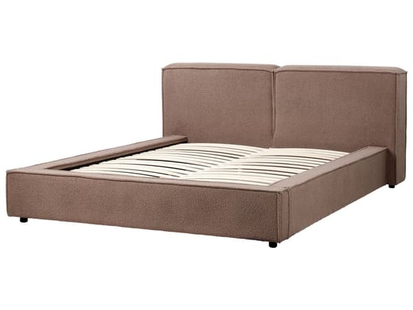 Brun polstret boucle-seng med ramme 160 x 200 cm med tykt hovedgærde i klassisk design
