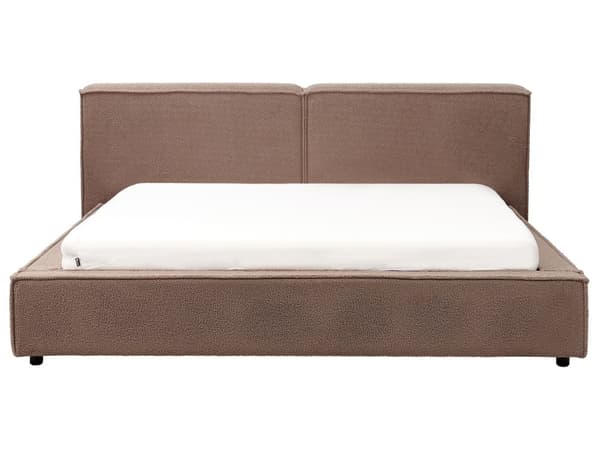 Brun polstret boucle-seng med ramme 180 x 200 cm med tykt hovedgærde i klassisk design
