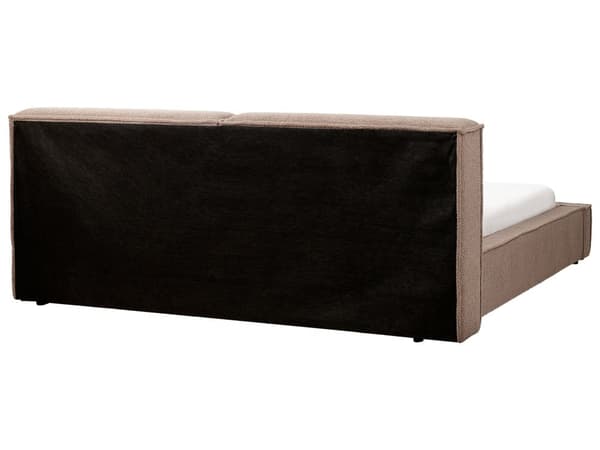 Brun polstret boucle-seng med ramme 180 x 200 cm med tykt hovedgærde i klassisk design