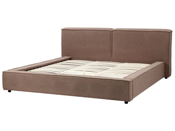 Brun polstret boucle-seng med ramme 180 x 200 cm med tykt hovedgærde i klassisk design
