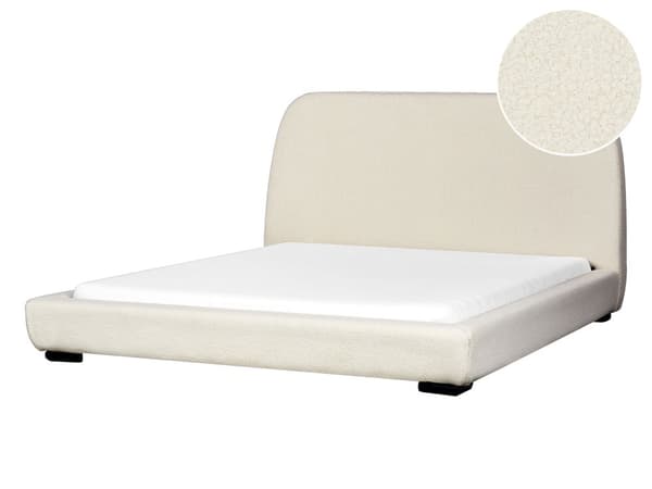 Creamfarvet vandseng polstret boucle 160 x 200 cm dobbelt hovedgærde klassisk traditionel
