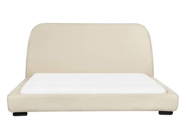 Säng Krämfärgad Polyester Tyg Stoppad Ribbad 160 x 200 cm King Size Klassisk Traditionell Design Sovrum