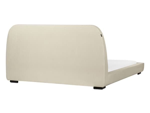 Säng Krämfärgad Polyester Tyg Stoppad Ribbad 160 x 200 cm King Size Klassisk Traditionell Design Sovrum