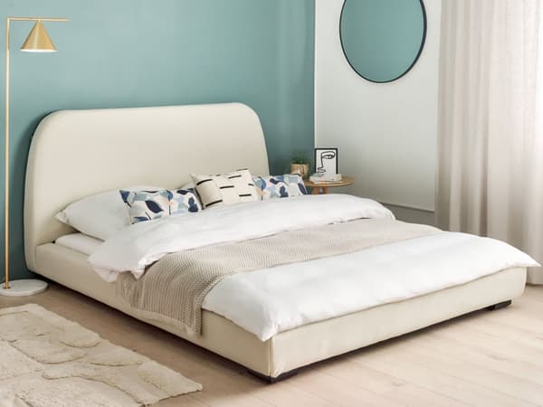 Vattensäng Krämfärgad Polyester Tyg Stoppad Ribbad 160 x 200 cm King Size Klassisk Traditionell Design Sovrum