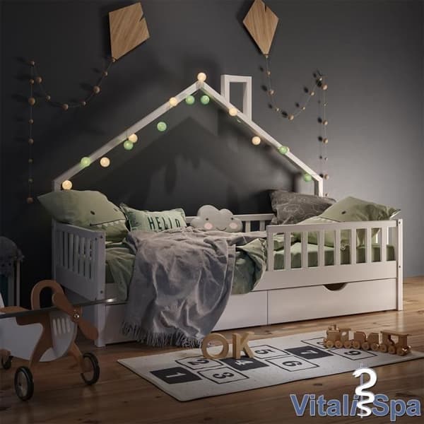 VitaliSpa Noemi barnhyttsäng - VICCO märke - 90x200cm - Massivt trä - Lådor - Anti-fall barriär