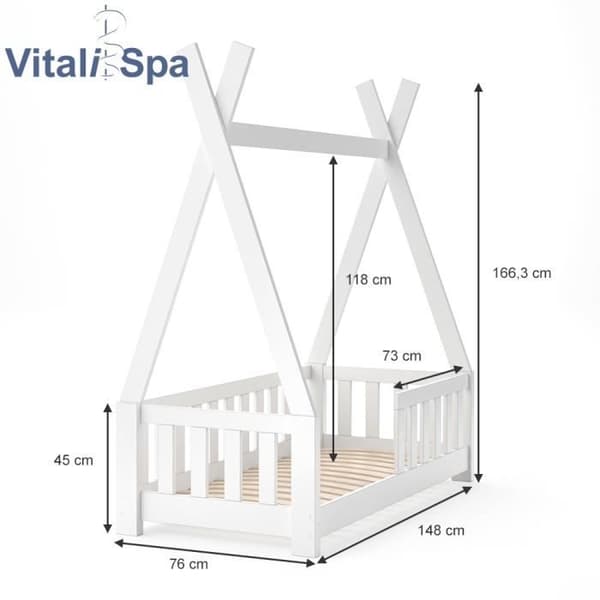 VITALISPA Barnsäng TIPI, indian, säng, barnstuga, trä, hyttsäng 70 x 140 cm