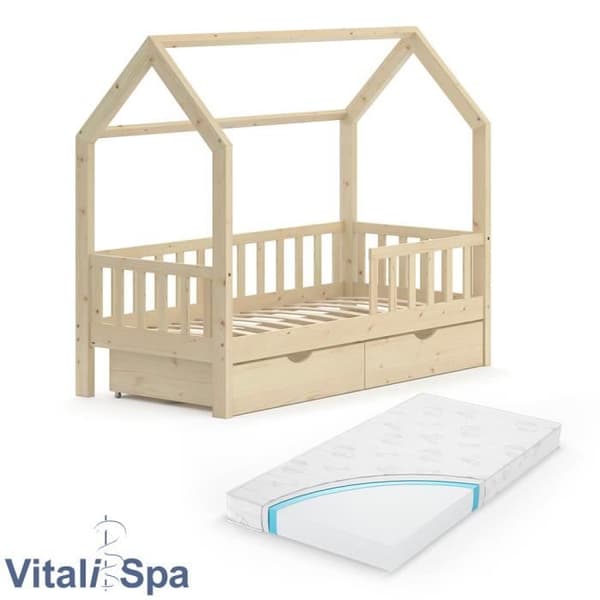 VitaliSpa Wiki barnsäng, kabinsäng, lekplatssäng, 80 x 160, madrass ingår, 2 lådor