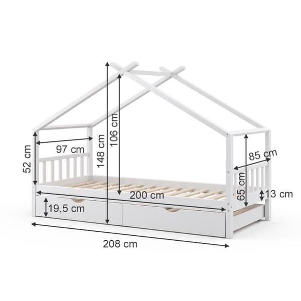 VITALISPA DESIGN barnsäng, kabinsäng, extrasäng, lamellbotten, vit, 90 x 200, låda