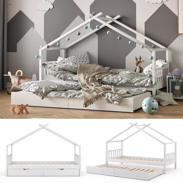 VITALISPA DESIGN barnsäng, kabinsäng, extrasäng, lamellbotten, vit, 90 x 200, låda