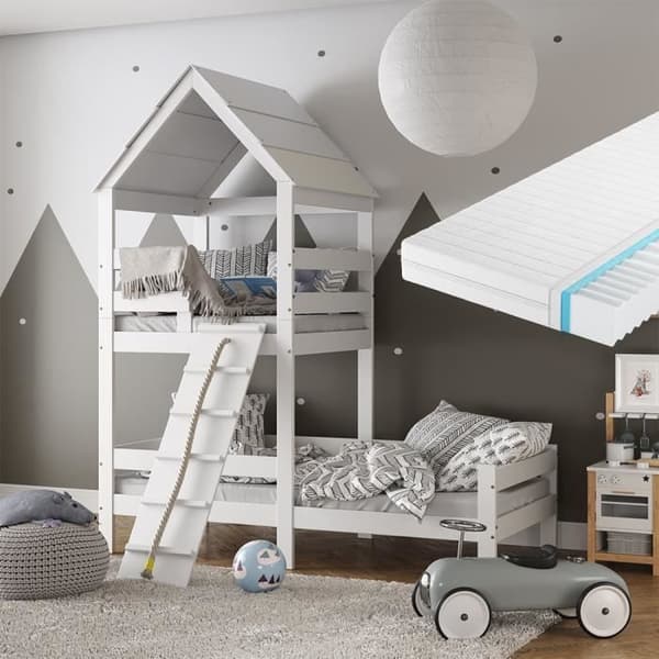 VitaliSpa Teddy barnsäng 90 x 200 cm, med madrass, lekplatssäng, tonårssäng, lekplats