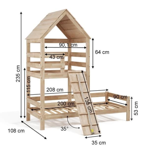 VitaliSpa Teddy barnsäng 90 x 200 cm lekplats säng, tonårssäng, lekplats