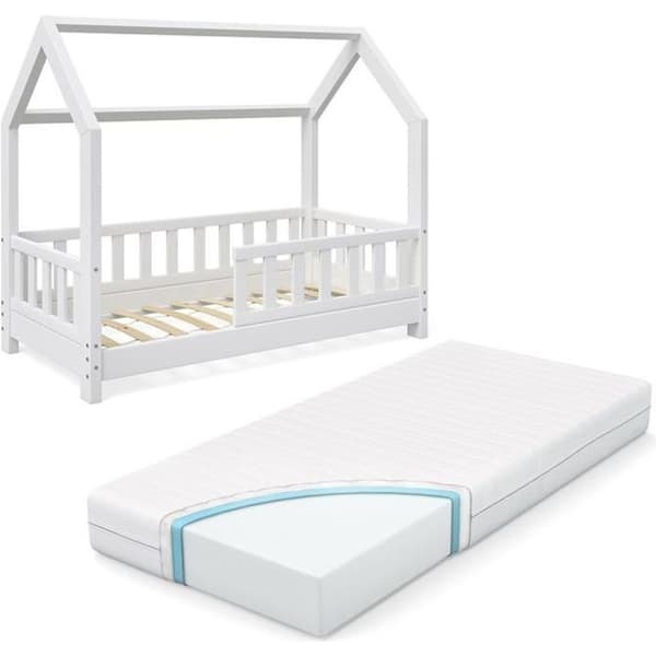 VitaliSpa hus säng WIKI 70x140cm vit staket baby säng barnhus trä baby säng med madrass