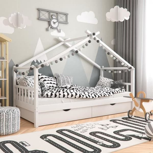 VITALISPA DESIGN barnsäng, kabinsäng, lådor och lamellbotten, 90 x 200