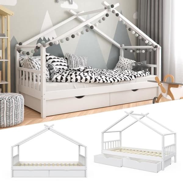 VITALISPA DESIGN barnsäng, kabinsäng, lådor och lamellbotten, 90 x 200