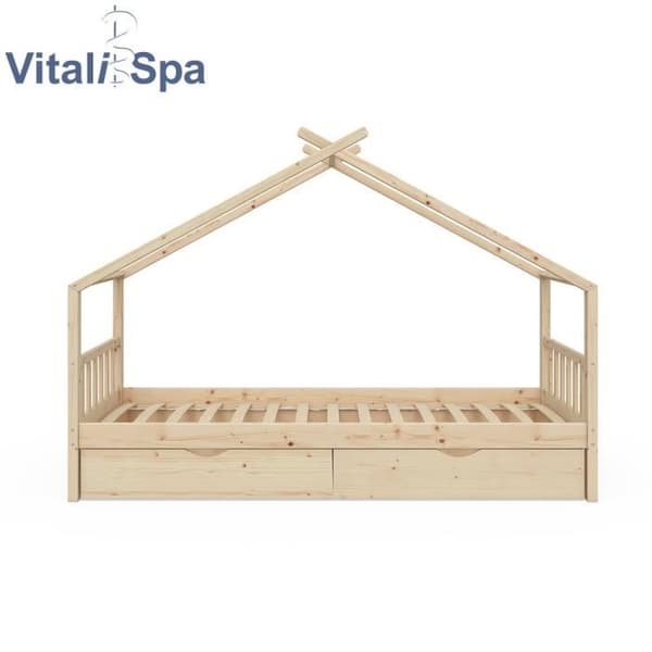VitaliSpa Barnsäng Gästsäng Hyttsäng Naturlig design 90 x 200 cm Lådor Lamellbotten