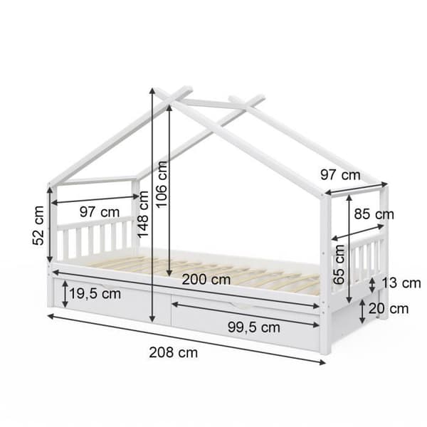 VITALISPA DESIGN barnsäng, kabinsäng, lådor och lamellbotten, 90 x 200