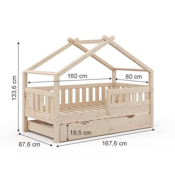 VitaliSpa Design barnsäng 160 x 80, babysäng, kabinsäng, extrasäng, madrass, natur