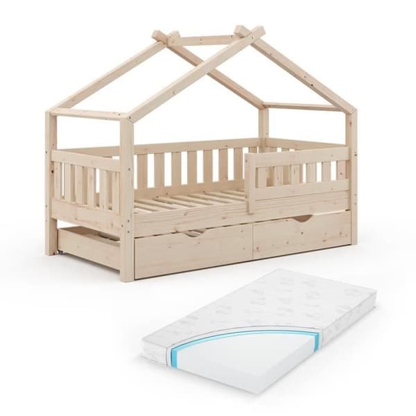 VitaliSpa Design barnsäng 160 x 80, babysäng, kabinsäng, extrasäng, madrass, natur