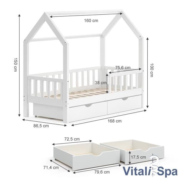 VitaliSpa Wiki barnsäng, kabinsäng, lekplatssäng, 80 x 160, 2 lådor