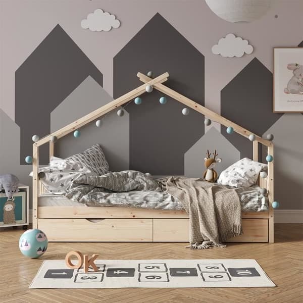 VITALISPA DESIGN barnsäng, kabinsäng, extrasäng, lamellbotten, natur, 90 x 200, låda