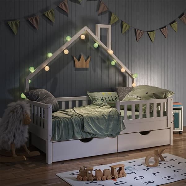 VitaliSpa Noemi hyttsäng, barnsäng, lekplatssäng, 80 x 160 cm, med lådor, antifallbarriär