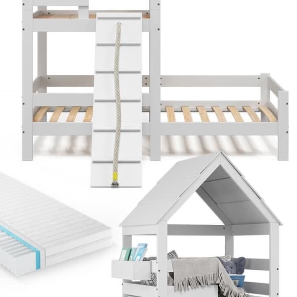 VitaliSpa Teddy barnsäng 90 x 200 cm, med madrass, lekplatssäng, tonårssäng, lekplats