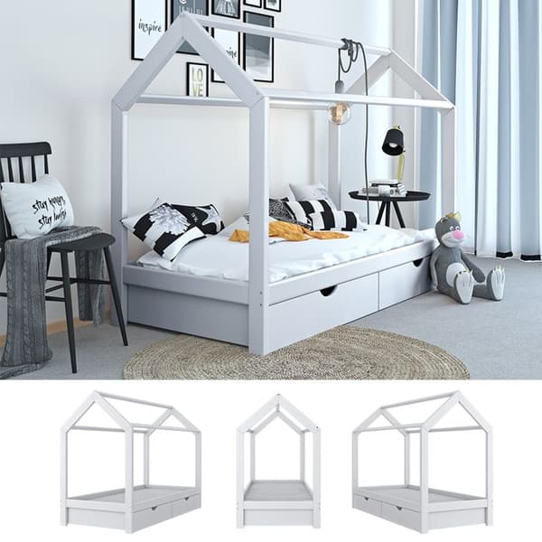 Wiki house säng, 90x200 cm med 2 lådor, Vit, Vitalispa