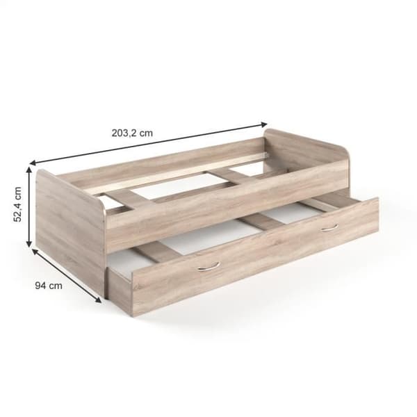 VitaliSpa våningssäng Enzo barnsäng med madrass med extrasäng Sonoma funktionssäng 90x200 cm