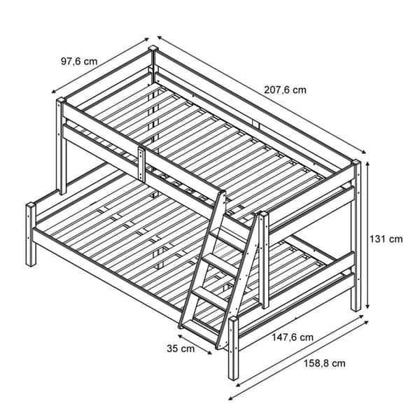 VitaliSpa EVEREST vit massivträ våningssäng för barn 90x200 - 140x200