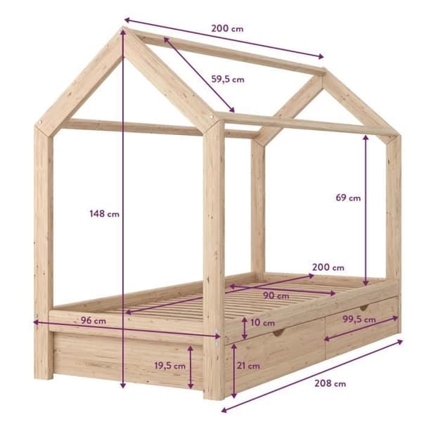 VitaliSpa barnsäng natursäng 90x200 cm träsäng för barn