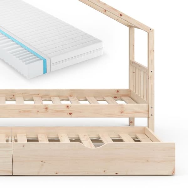 Vitalispa Designer kabinsäng, Naturträ, 90x200 cm med extrasäng och madrass
