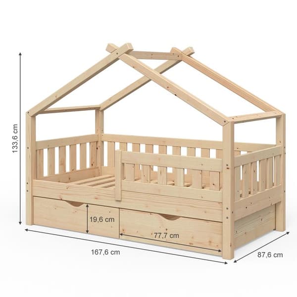 Vitalispa Designer kabinsäng, naturligt trä, 80x160 cm med 2 lådor och madrass