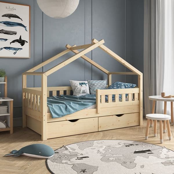 Vitalispa Designer kabinsäng, naturligt trä, 80x160 cm med 2 lådor och madrass