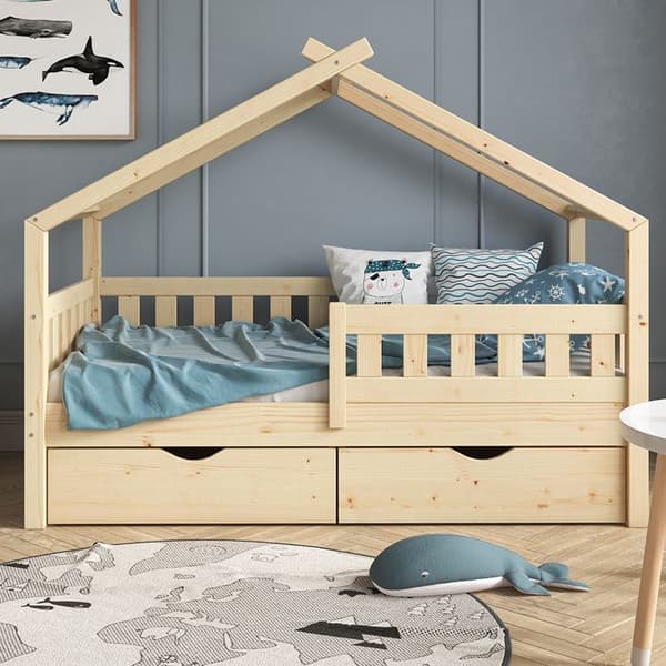 Vitalispa Designer kabinsäng, naturligt trä, 80x160 cm med 2 lådor och madrass
