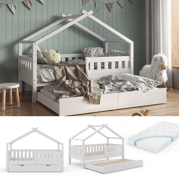 Vitalispa Designer kabinsäng, Vit, 80x160 cm med extrasäng och madrass