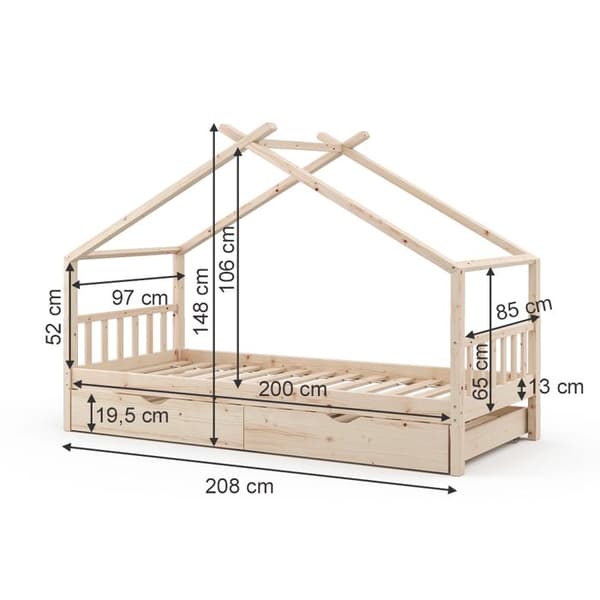 Vitalispa Designer kabinsäng, Naturträ, 90x200 cm med extrasäng och 2 madrasser
