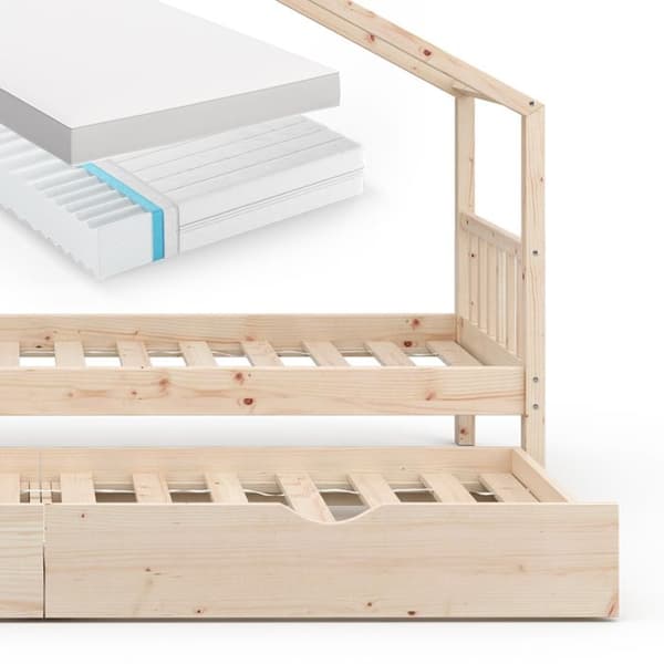 Vitalispa Designer kabinsäng, Naturträ, 90x200 cm med extrasäng och 2 madrasser