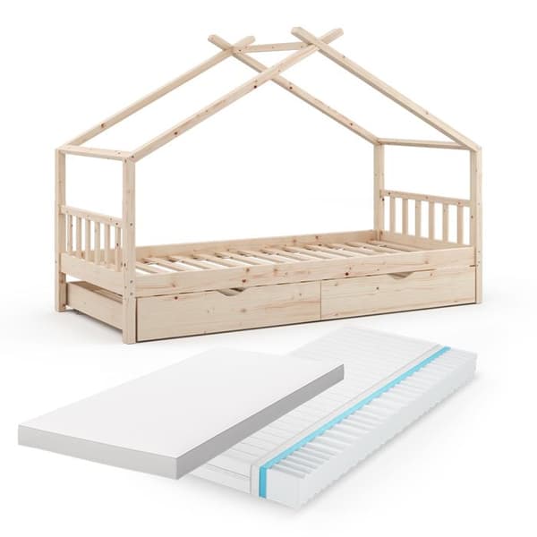 Vitalispa Designer kabinsäng, Naturträ, 90x200 cm med extrasäng och 2 madrasser