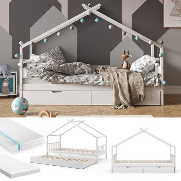 Vitalispa Designer kabinsäng, Vit, 90x200 cm med extrasäng och 2 madrasser