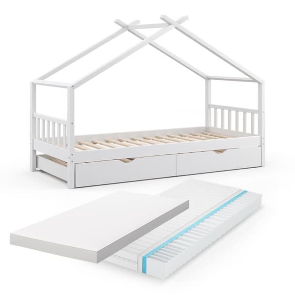 Vitalispa Designer kabinsäng, Vit, 90x200 cm med extrasäng och 2 madrasser