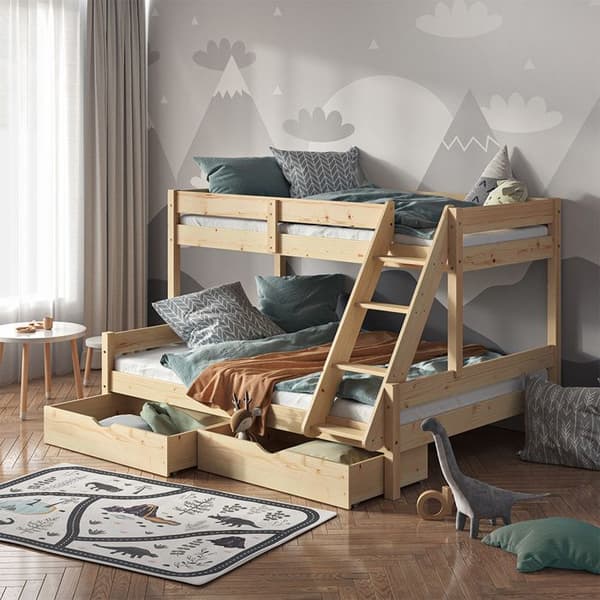 Vitalispa Everest våningssäng, naturligt trä, 140x200 / 90x200 cm med lådor