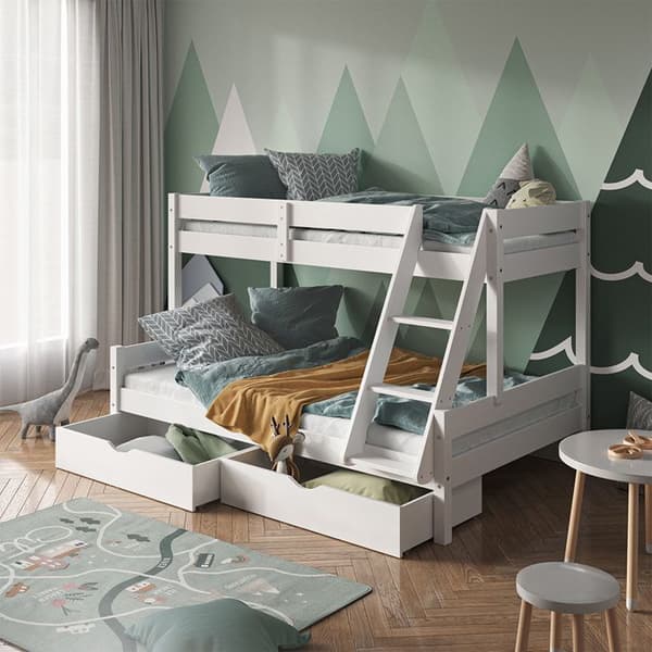 Vitalispa Everest våningssäng, Vit, 120x200 / 80x200 cm med lådor