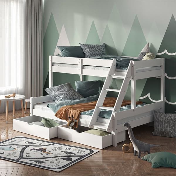 Vitalispa Everest våningssäng, Vit, 140x200 / 90x200 cm med lådor