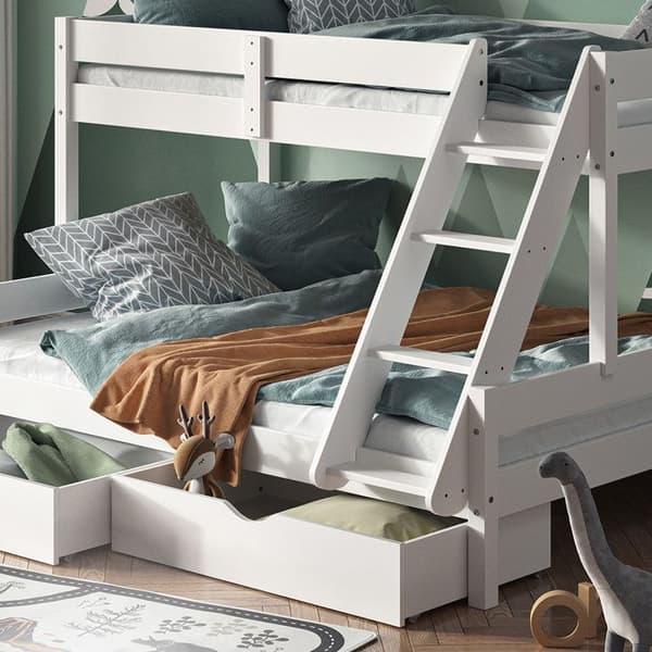 Vitalispa Everest våningssäng, Vit, 140x200 / 90x200 cm med lådor
