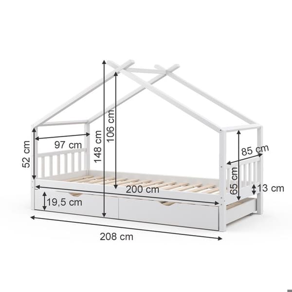 Design hemsäng, 90x200 cm med extrasäng och madrass, Vit, Vitalispa