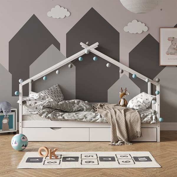 Design hemsäng, 90x200 cm med extrasäng och madrass, Vit, Vitalispa
